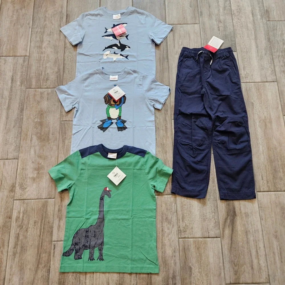 Hanna Andersson T Shirt Pants Lot of 4 Kids 8 130 Shark Dog Dino Scandi Organic